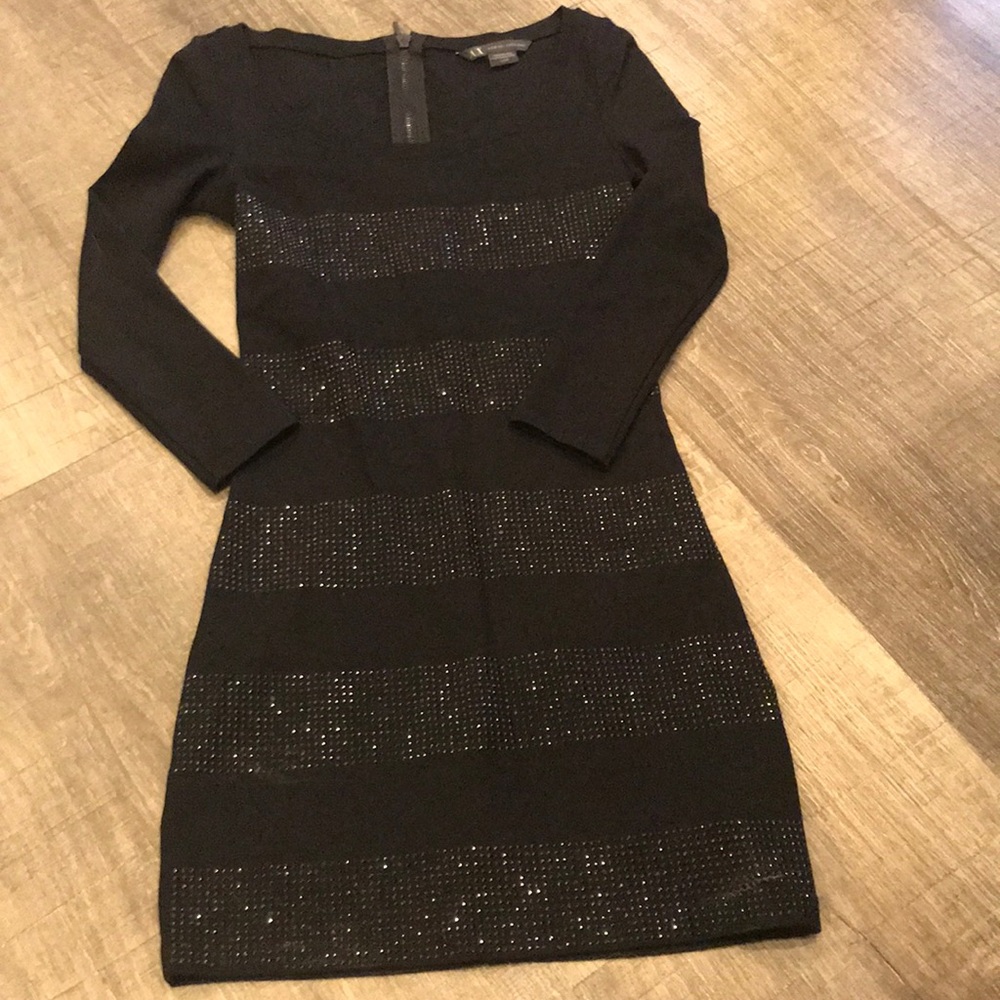 Armani Exchange Beaded Black Fitted Dress XS